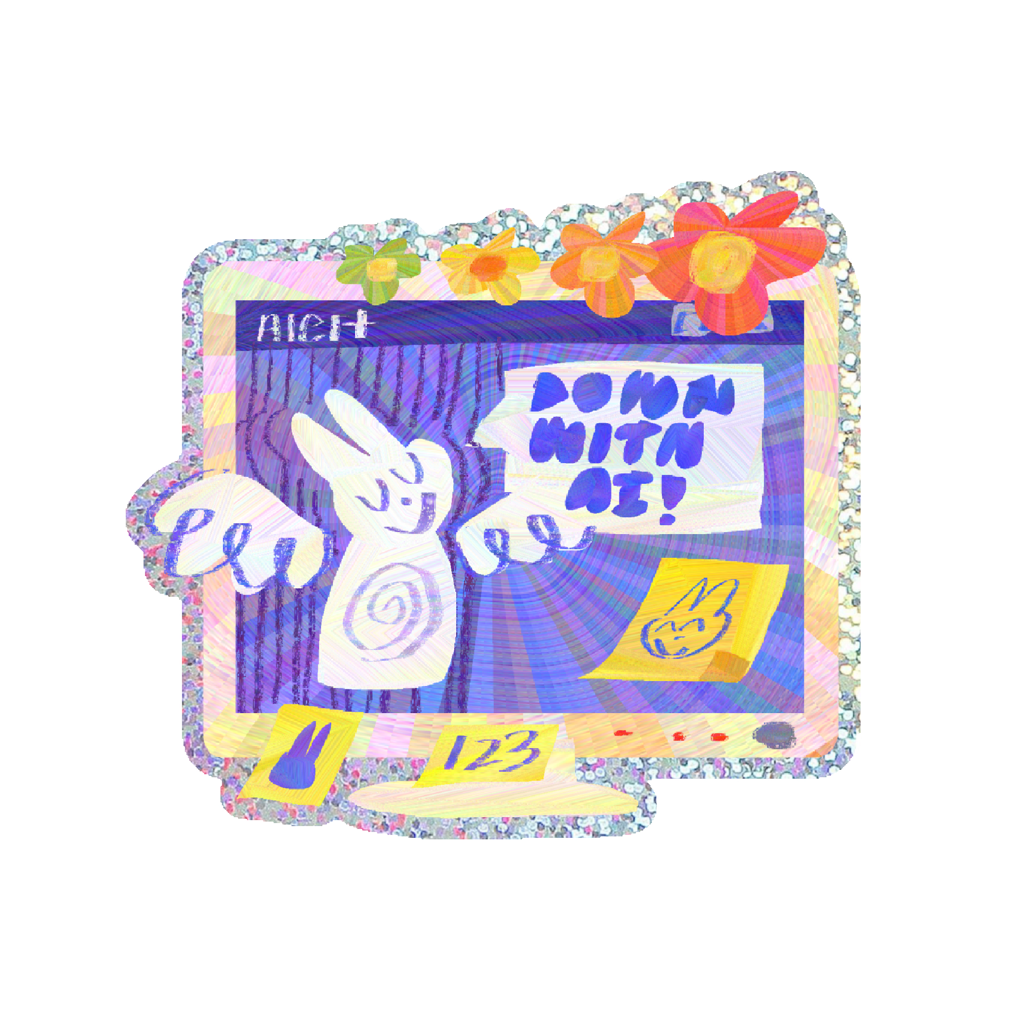 down with ai holo sticker ✖