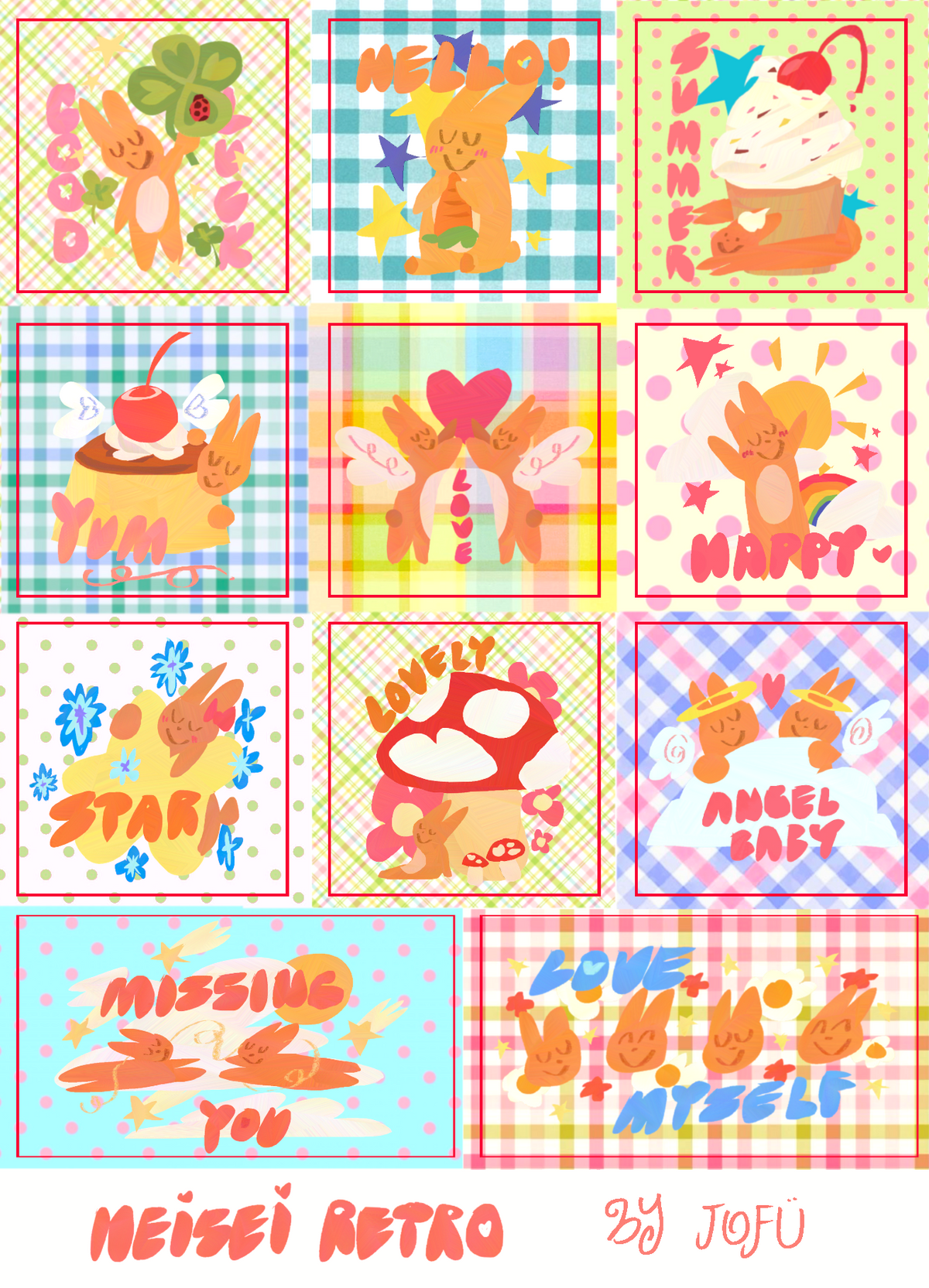 heisei retro bunny sticker sheet 𐔌՞. .՞𐦯