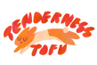 Illustration of a brown rabbit outstretched with the words tenderness at the top and tofu at the bottom
